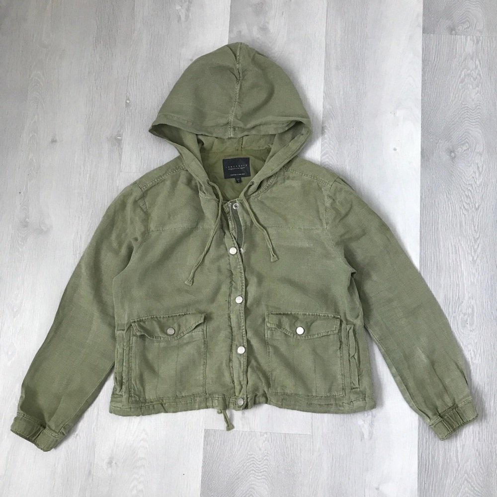 SANCTUARY GREEN CROPPED HOODED UTILITY JACKET WOMENS LARGE